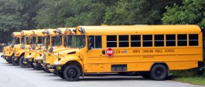 Picture of Several Yellow School Buses from the Side