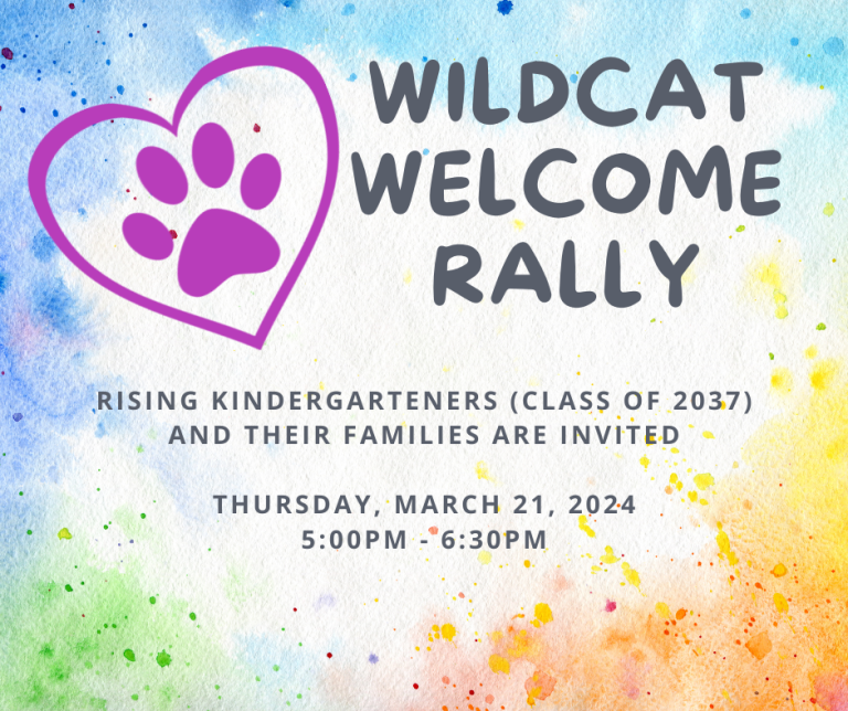 Wildcat elcome Rally Rising Kindergarteners and their families Thursday March 21st 5:00-6:30pm