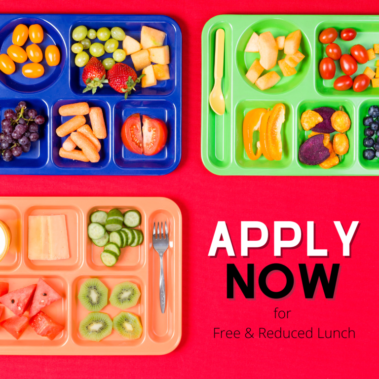 three lunch trays with words 