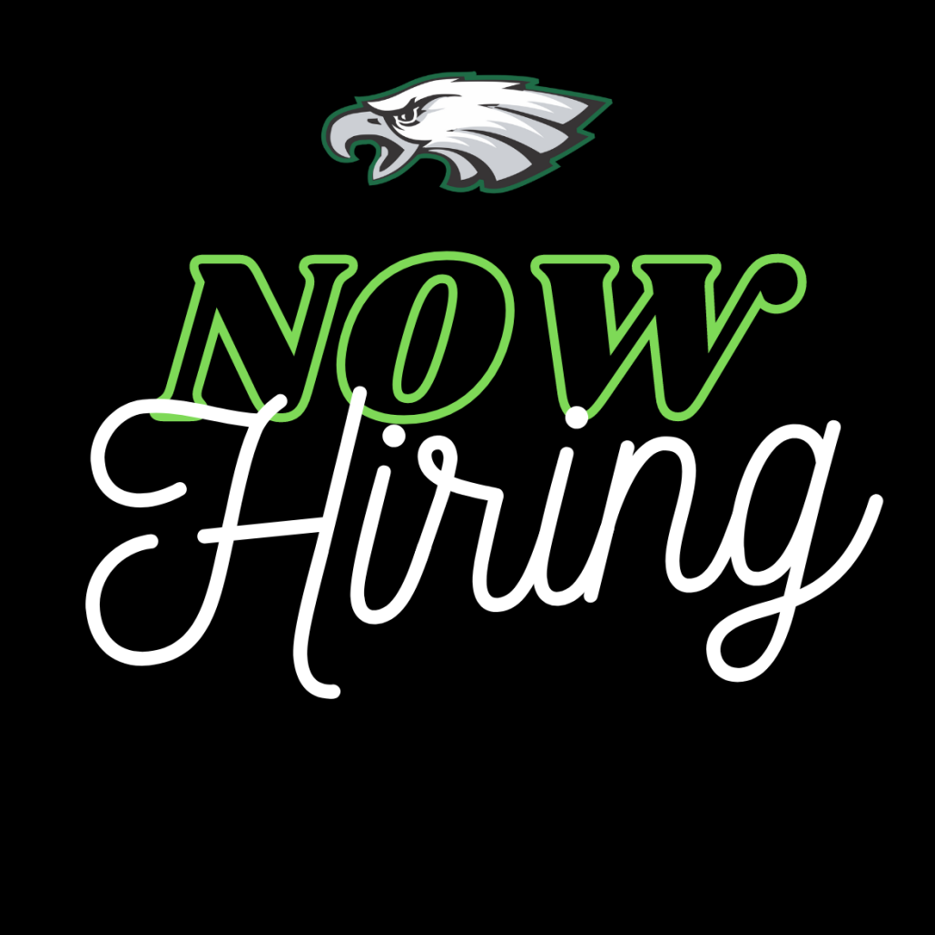 "Now Hiring" ad with eagle logo