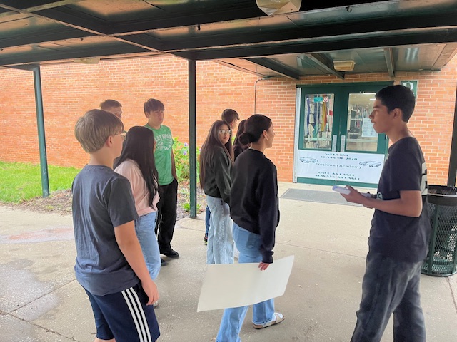 tour group outside Freshman Academy