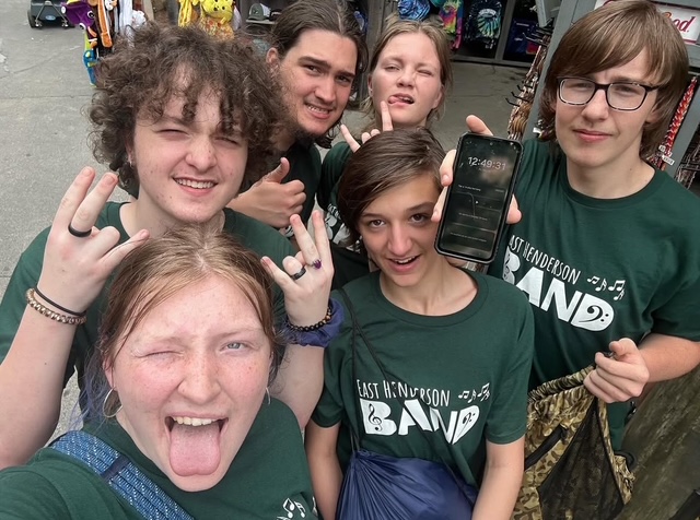 group selfie with time check