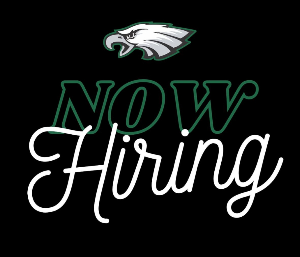 Now Hiring text with eagle logo