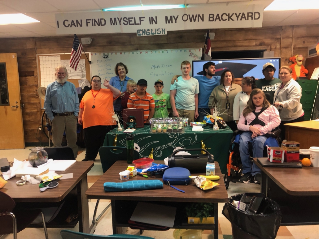 EE group photo in classroom for Walker's party