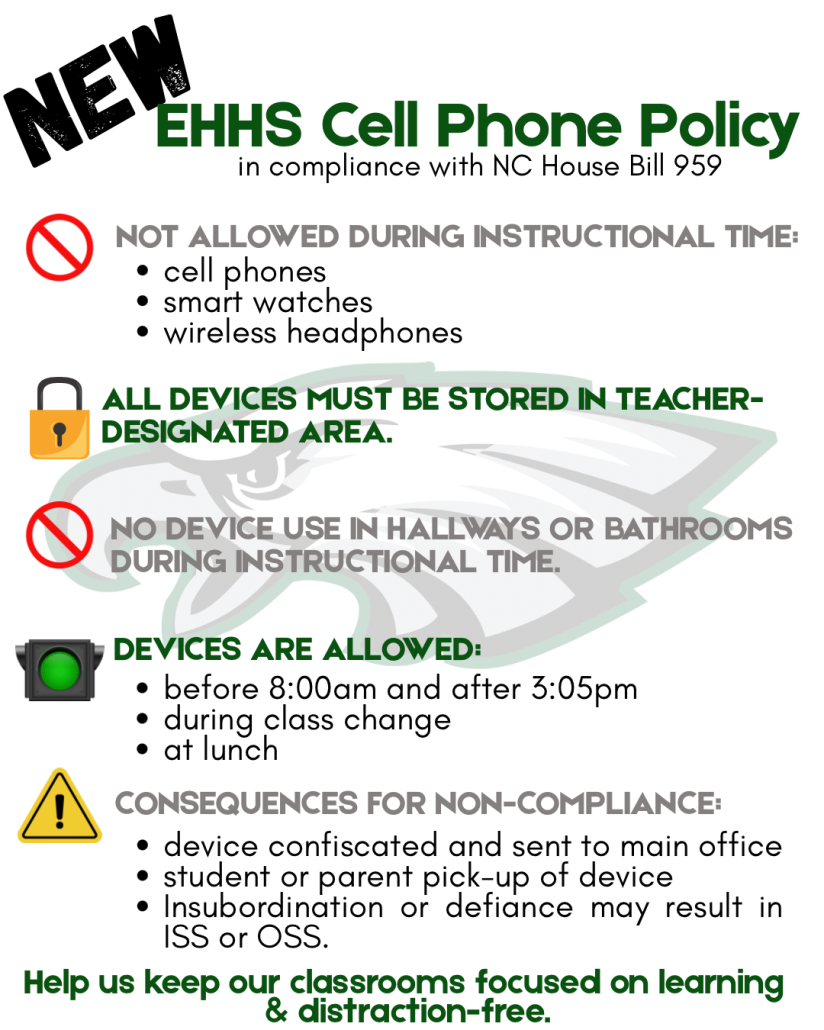 Cell Phone Policy text with matching emojis
