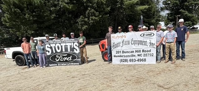 Auto team with signs in lot