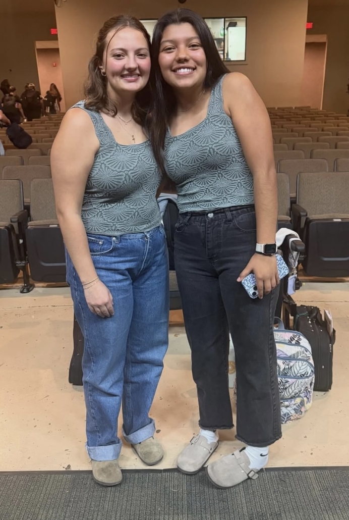 two girls twinning