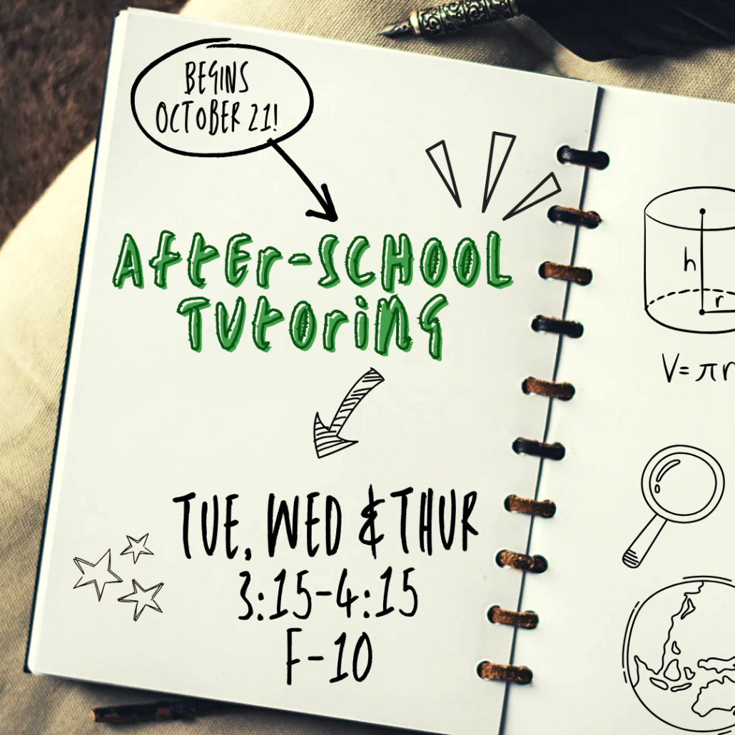 After School Tutoring logistic info with scribbles in notebook