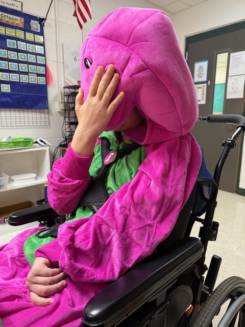 Alyssa in Barney costume