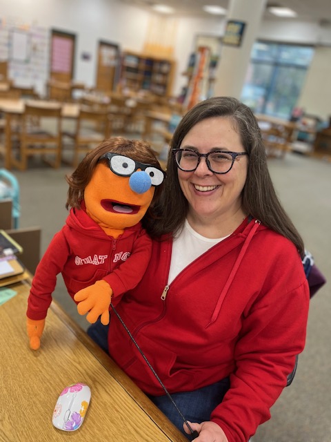 Mrs. J twinning with her muppet