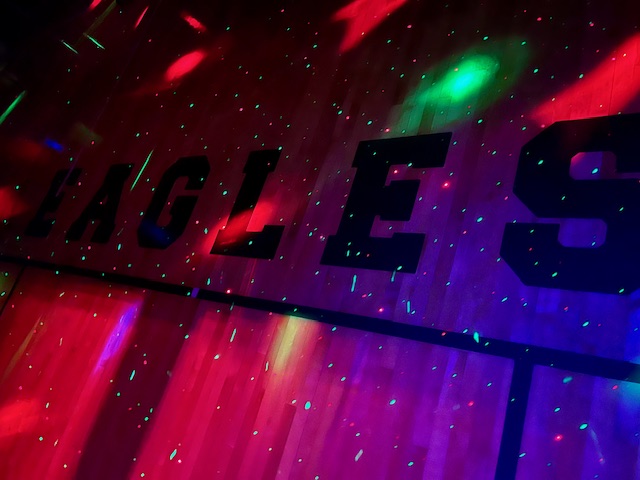EAGLES on floor lit up by DJ lights