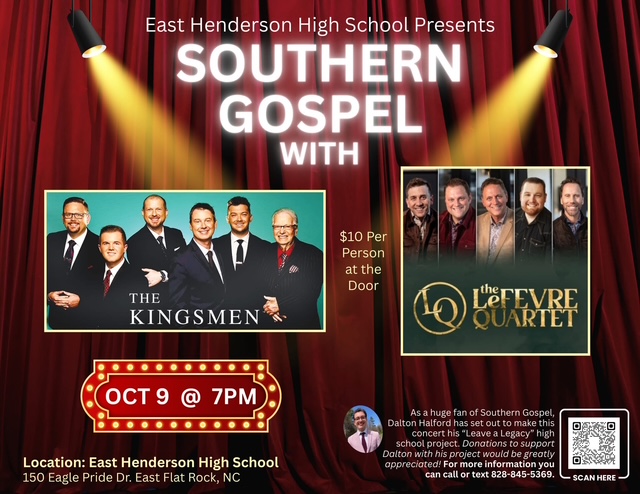 Southern Gospel flyer with pictures of performers and logistics info