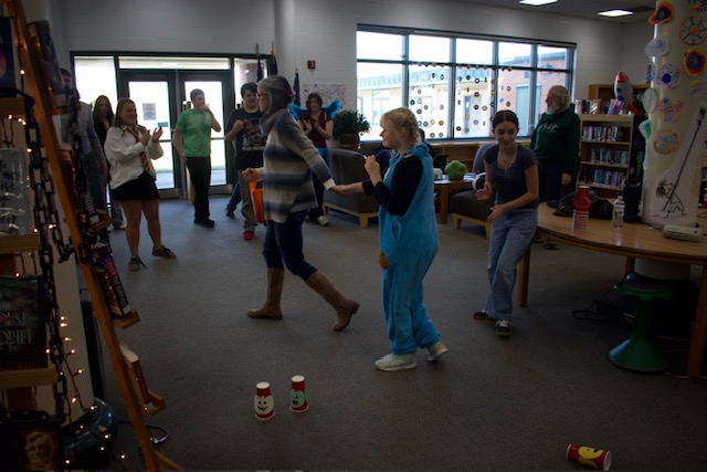 Ellie finishing up bowling with her mom