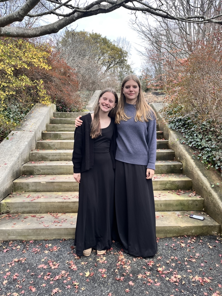 The Tekavec sisters by stairs