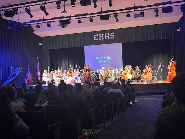 EHHS orchestra standing for final applause on stage