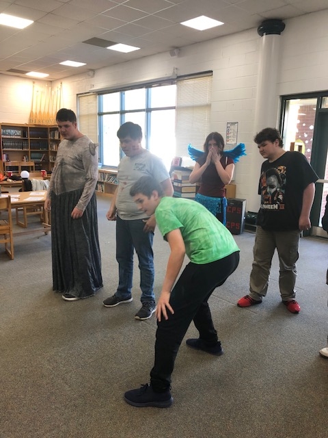 EE boys bowling in the media center