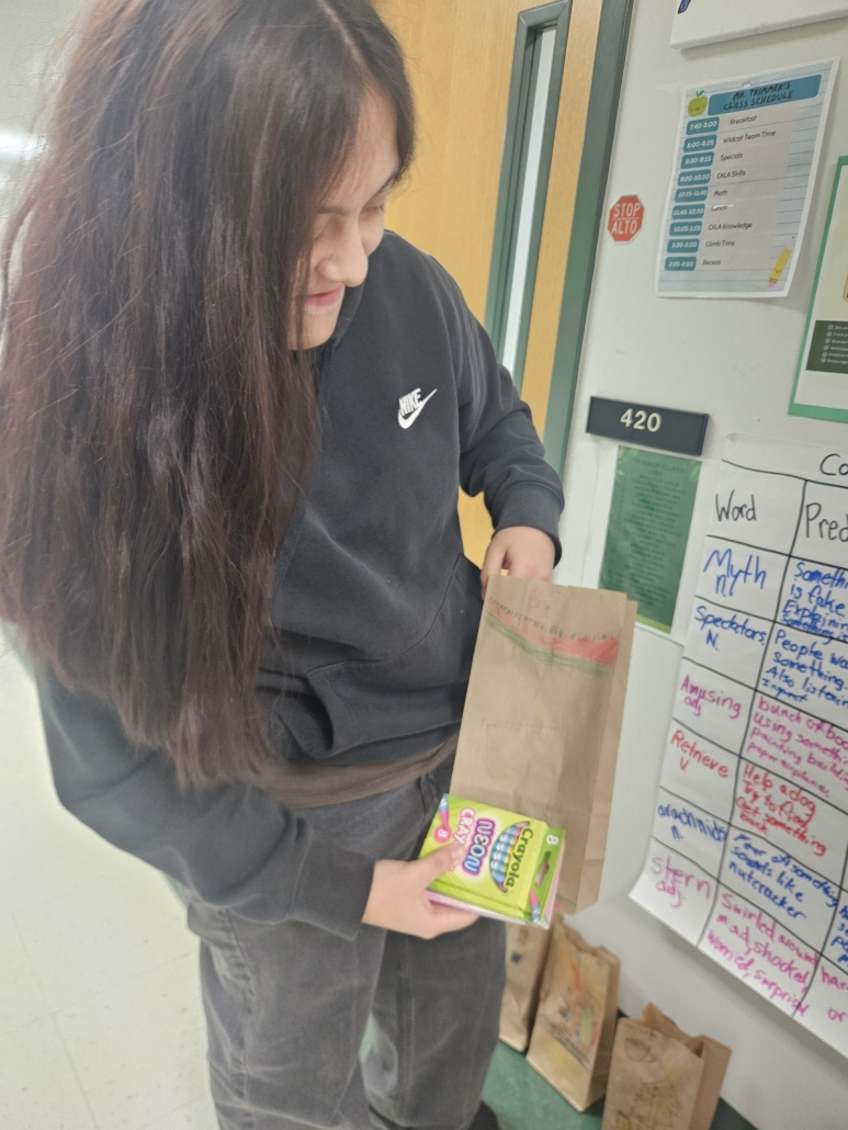 Rosie filling a paper baga