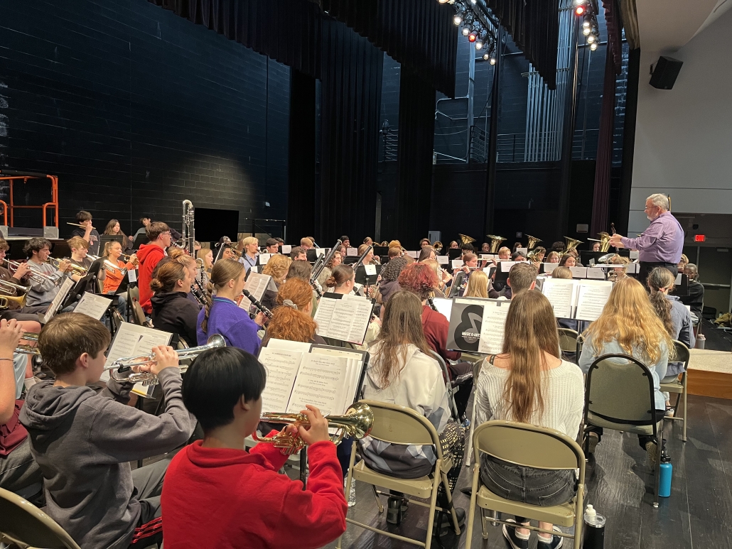 rehearsal from back stage of all-county band