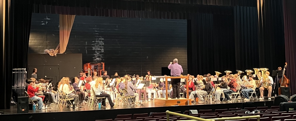 rehearsal photo of stage for all-county band