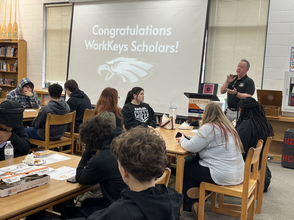 Mr. Scott congratulating the Workkeys Scholars
