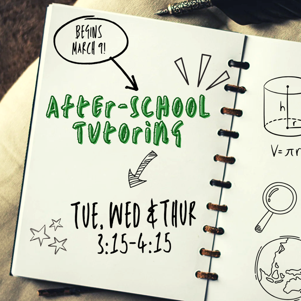 after-school tutoring info in notebook with doodles