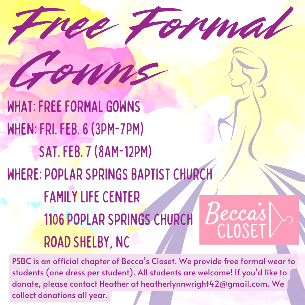 Becca's Closet ad for free formal wear