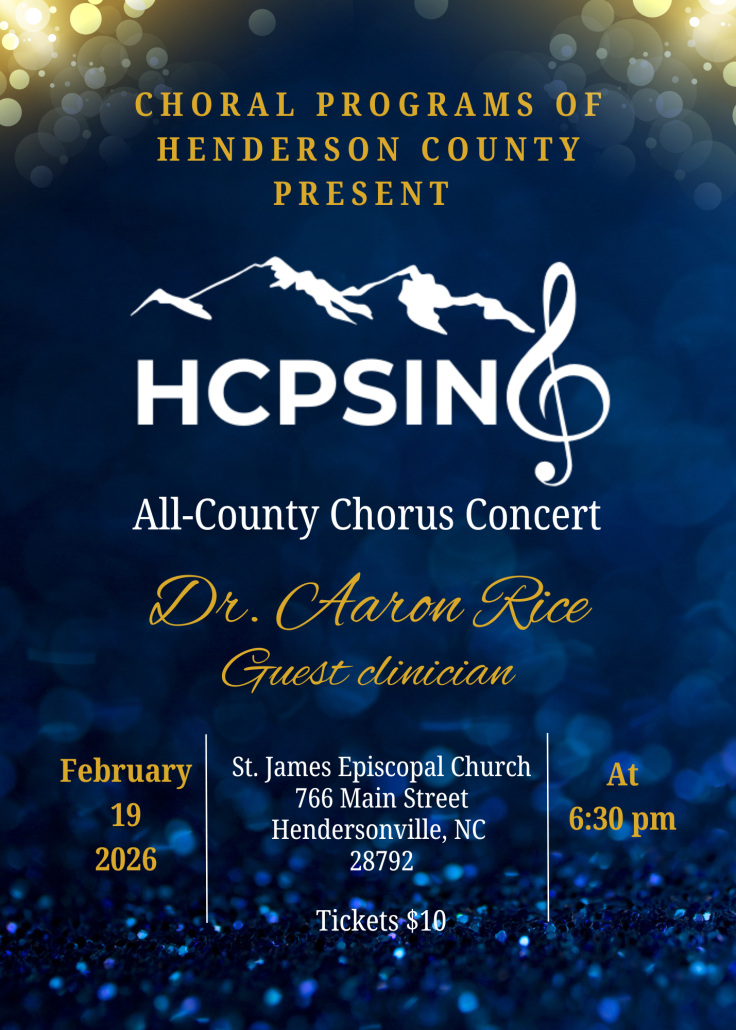 HCPSing All-County Chorus Concert flyer with sparkles and mountain logo