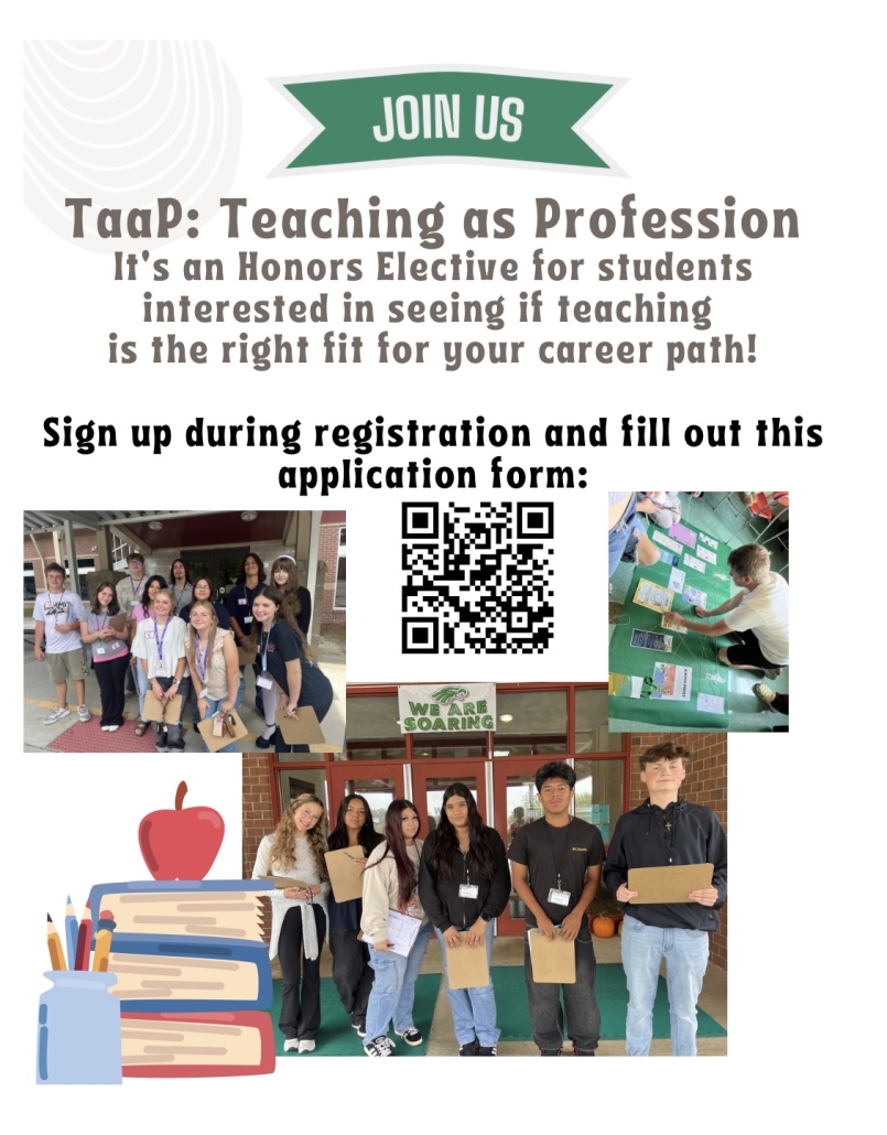 TaaP promo flyer with TaaP student photos, information, and a QR code to scan