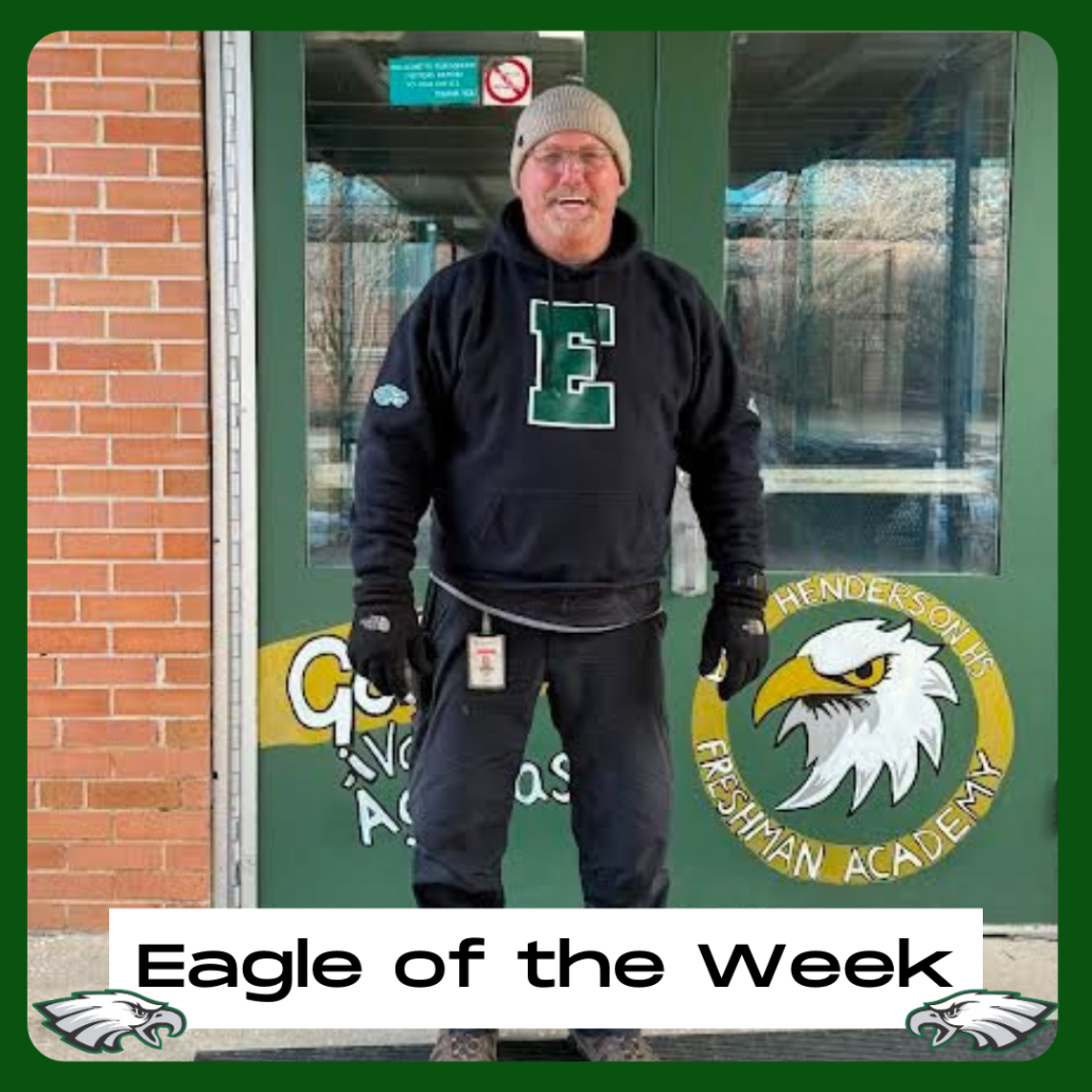 Mr. Heath by Freshman Academy door in EOTW frame