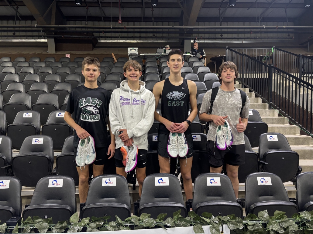 East 4x800 relay team in stands at Tryon