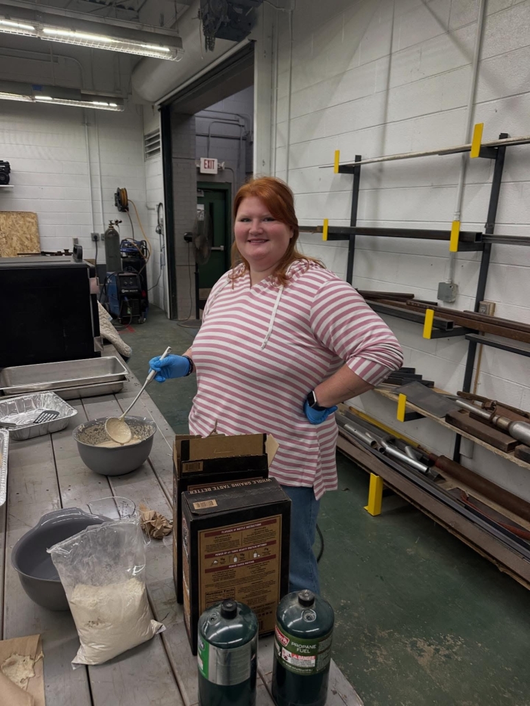 Ms. Thompson whisking pancake mix