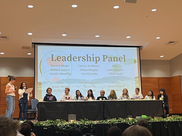 Students in leadership panel on stage