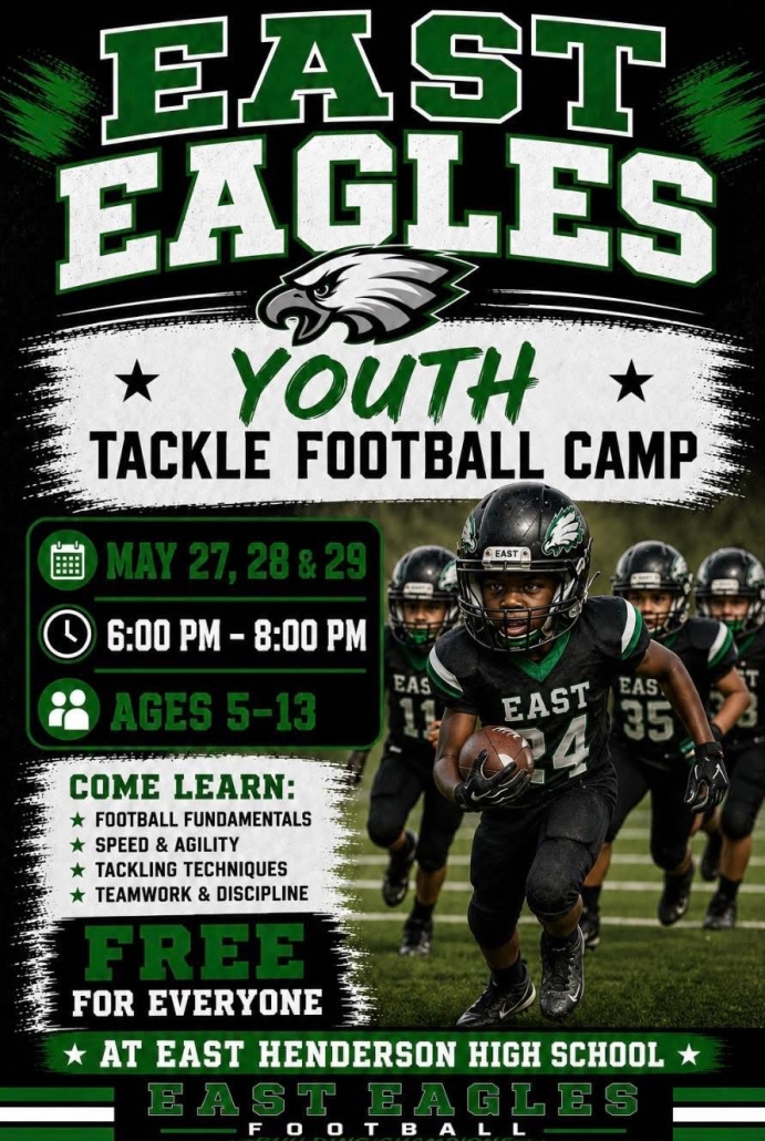 Eagles football camp flyer with football player and eagle logo