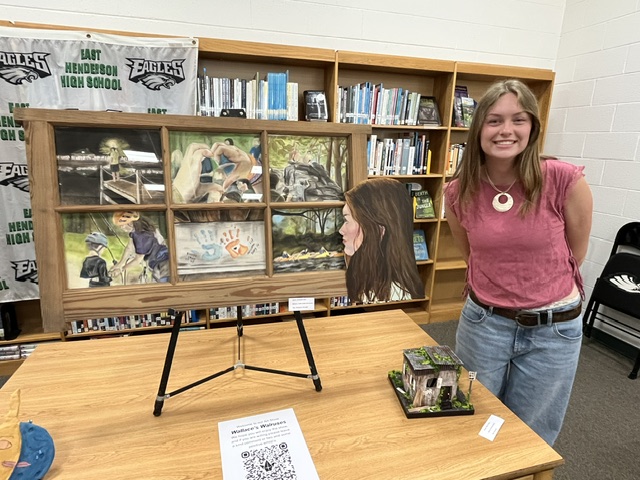 Elizabeth with artwork