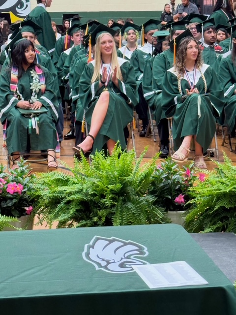 Students awaiting their diplomas in seats