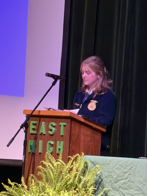 Julia speaking at podium