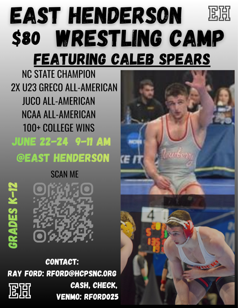 Wrestling camp flyer with wrestler and QR code on flyer