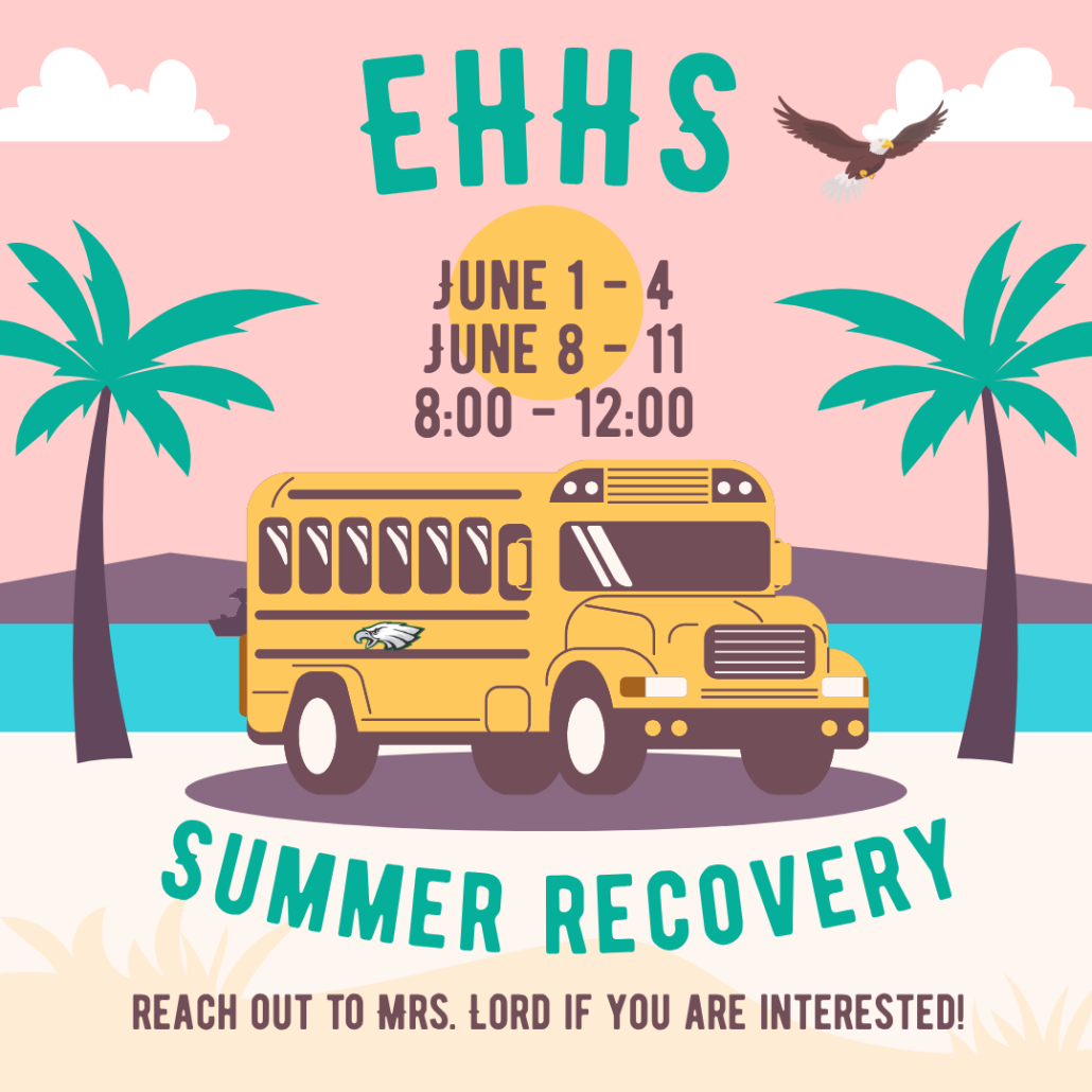 EHHS Summer Recovery graphic with bus and beach scene