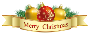 A Merry Christmas Banner with 3 Christmas Ornaments