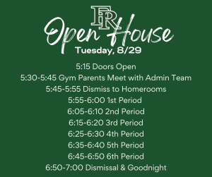 Open House schedule with the FR logo