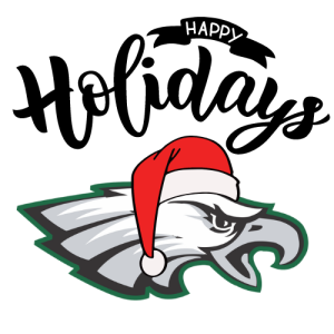eagle logo with santa hat with the words Happy Holidays