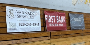 sponsor banners on bleachers