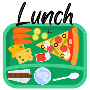 Clipart of a school lunch tray with the word Lunch