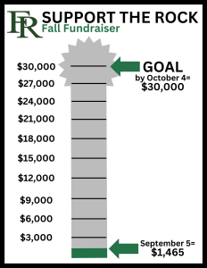 A meter showing that the school has raised $495 for the Support the Rock Fundraiser and the goal is to raise $30,000 by October 4th