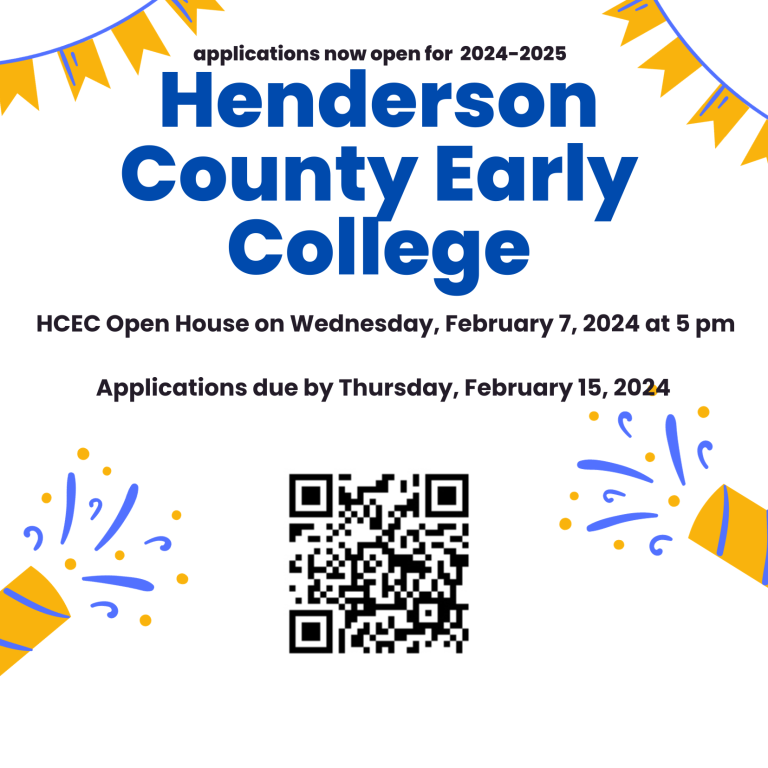 Applications now open for 2024-2025 Henderson County Early College open house February 7 at 5pm applications due February 15