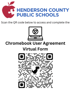 Image of a QR code that links to a website containing a Chromebook User Agreement Virtual Form