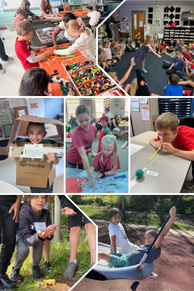 Collage of photos of students at school in various learning environments