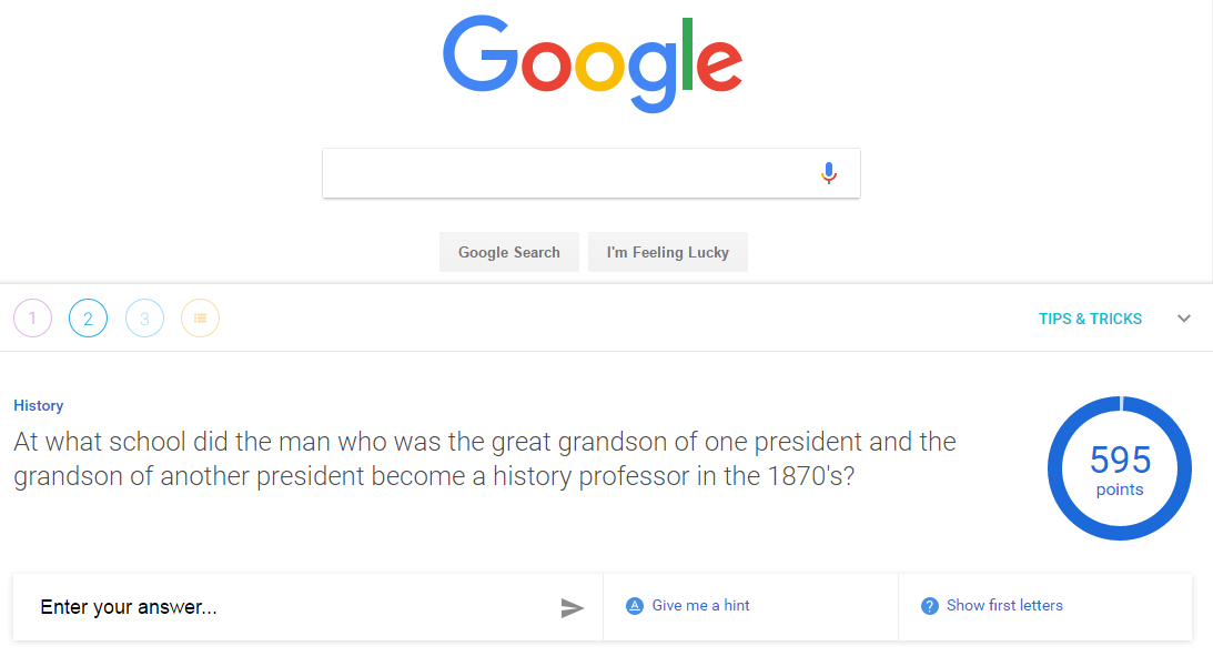 A Google A Day screen sample