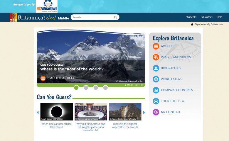 Sample Britannica Home Page