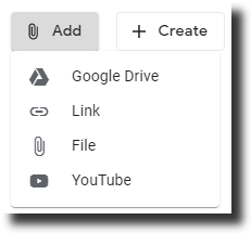 Add Attachments menu in Google Classroom